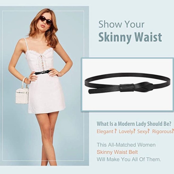 Women PU Leather Skinny Belt for Dress Adjustable Thin Waist Belt for Lady